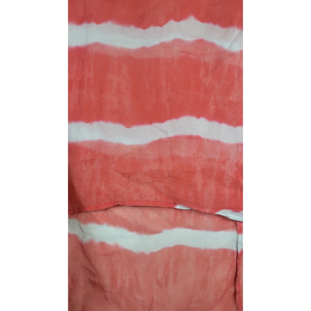 Language Silk‎ Sheer V-Neck Long Sleeve Blouse Coral Stripe Size M - Picture 2 of 8